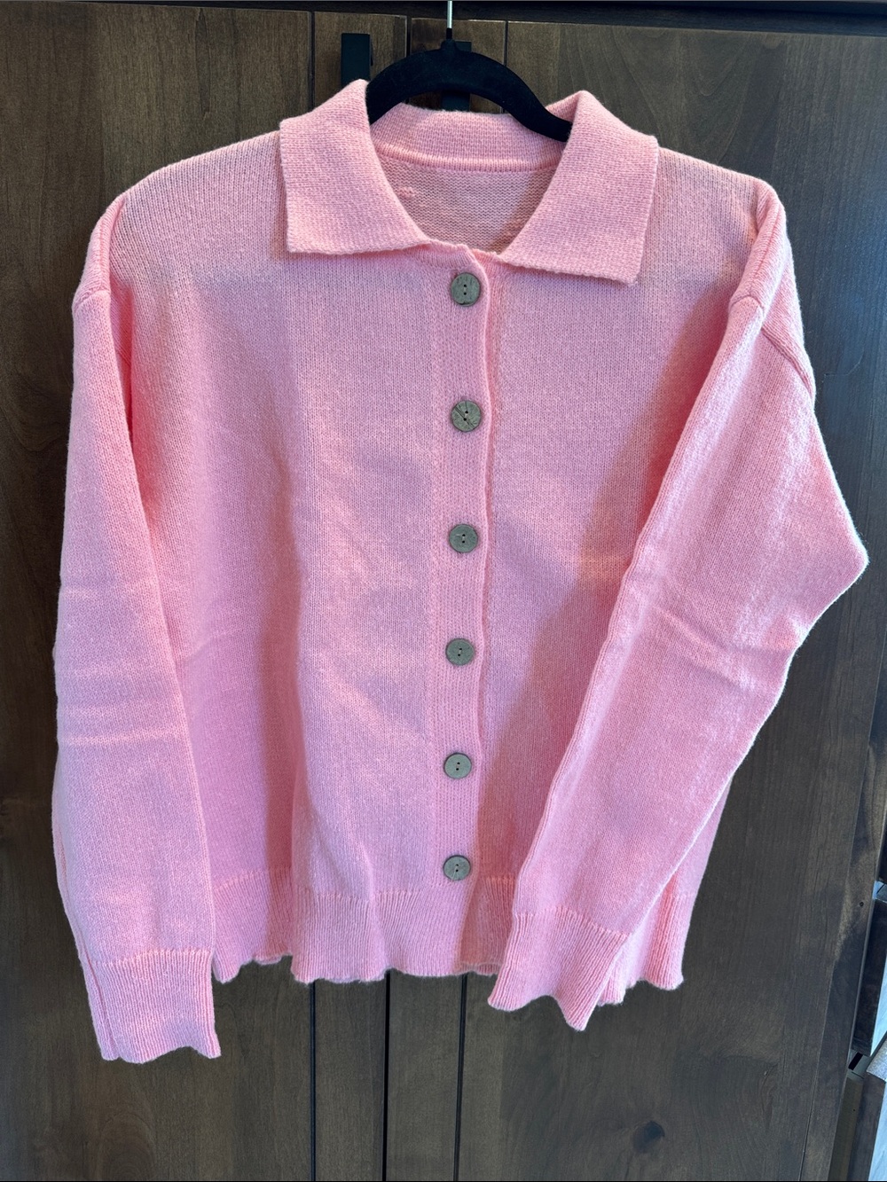 Pink Button-Up Collared Women's Cardigan
